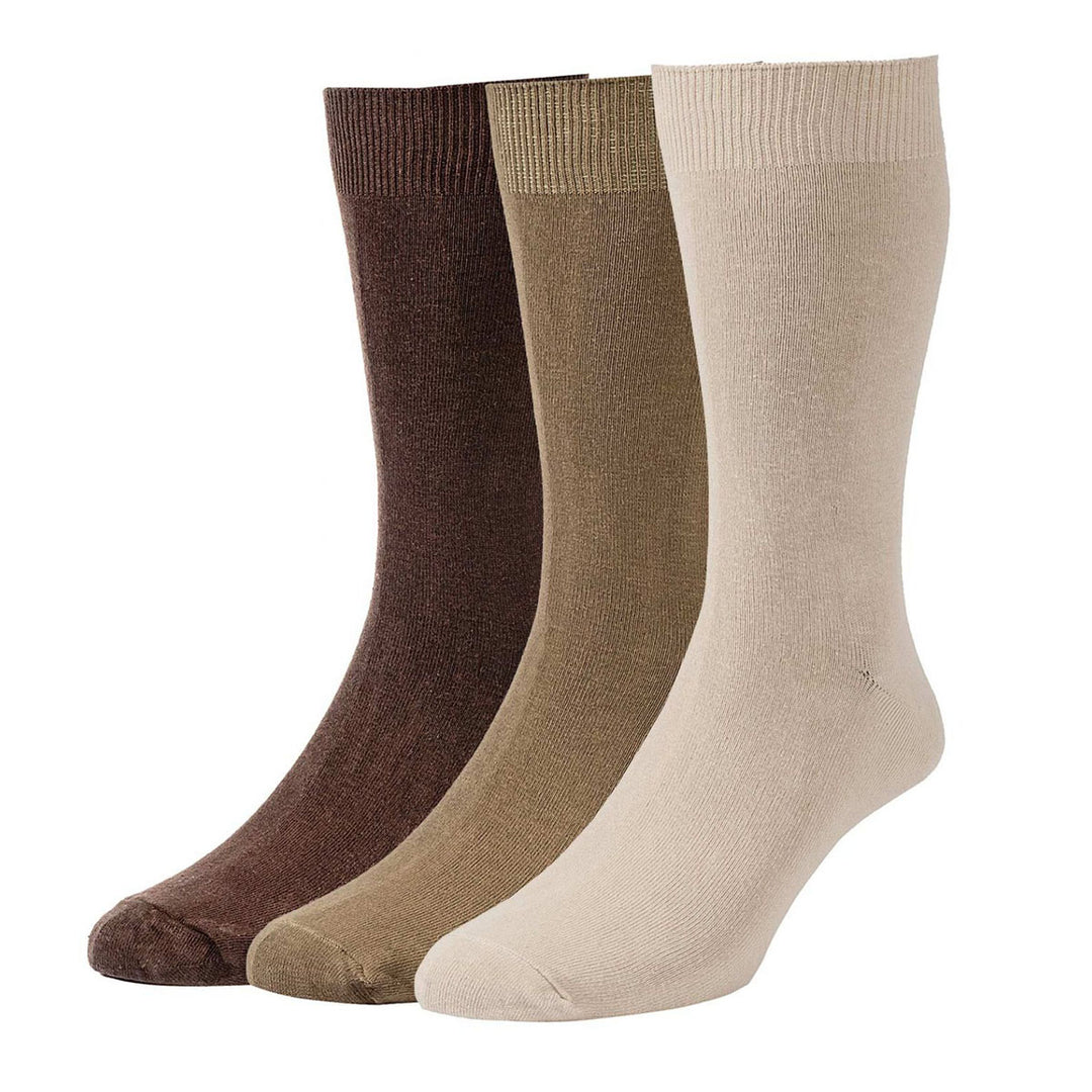 HJ 7116-3 Sand Moss Mocha 3-Pair Pack Executive Classic Cotton Rich Socks - Baks Menswear Bournemouth