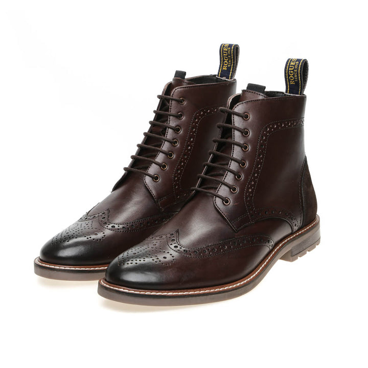 John White Hector Brown Brogue Lace-Up Boots - Baks Menswear