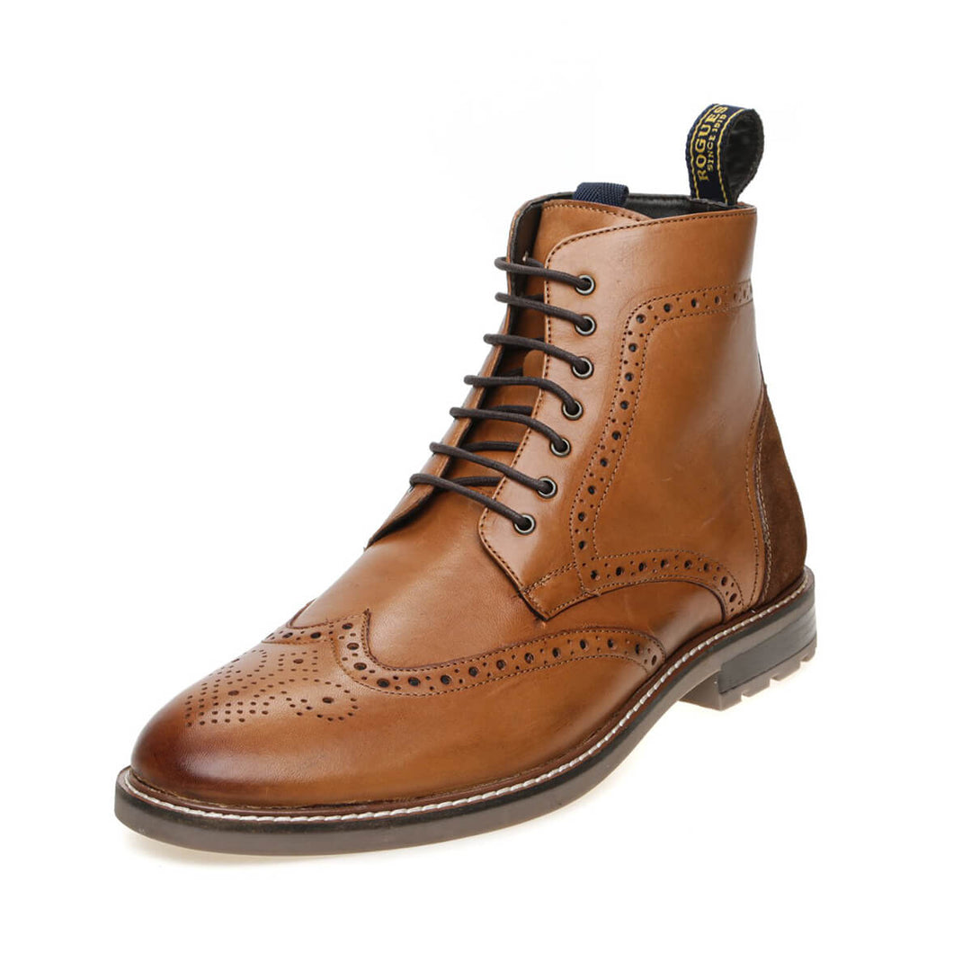 7 Eyelet Laced Brogue Boot Calf Leather Upper Leather Lined Cushion Sheep Leather Insole Full Tread Sole & Heel Pull Loop & Front Tab Classic Last & Toe Shape - Baks Menswear