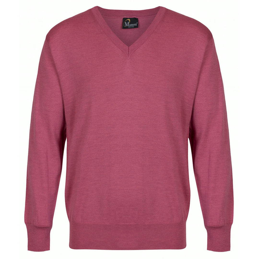 Massoti W01 Raspberry Pink 100% Pure Merino Wool V-Neck Jumper - Baks Menswear Bournemouth