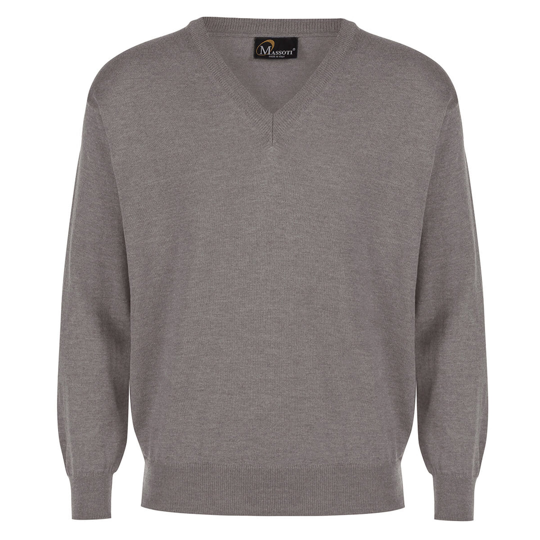 Massoti W01 Silver Grey 100% Merino Wool V-Neck Jumper - Baks Menswear Bournemouth