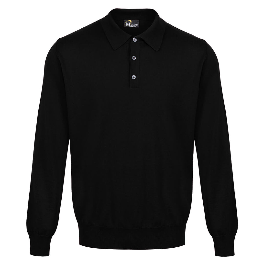 Massoti W08 Black 100% Merino Wool 3 Button Polo Jumper - Baks Menswear Bournemouth