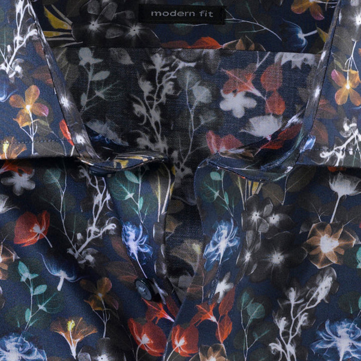 Olymp 12385445 Navy Multicolour Flower Print Long Sleeve Shirt - Baks Menswear Bournemouth
