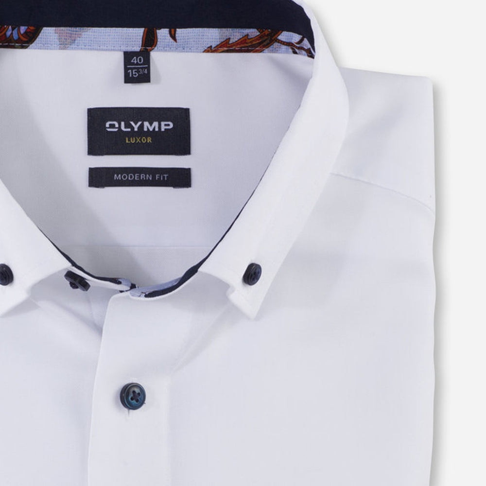 Olymp 12405400 White Modern Fit Oxford Weave Long Sleeve Shirt - Baks Menswear Bournemouth