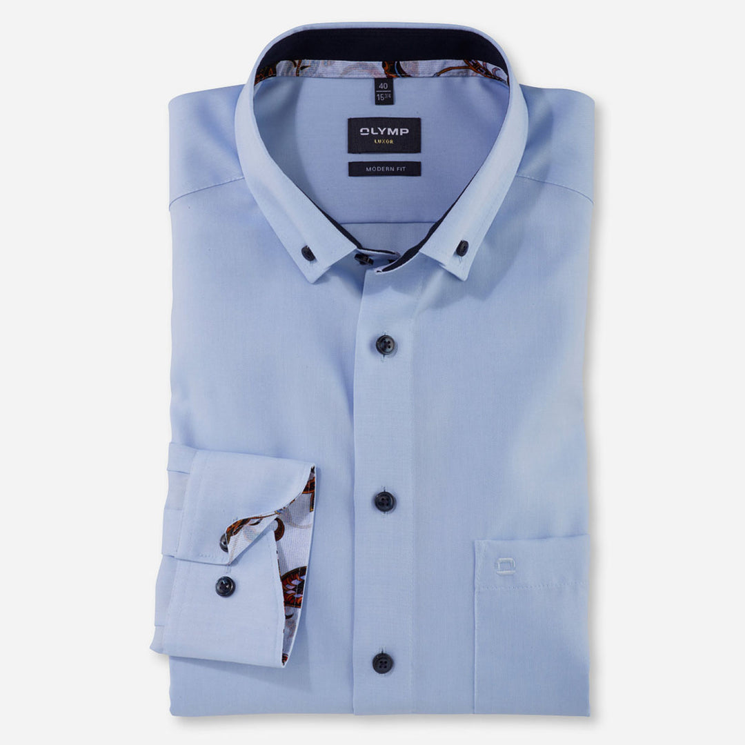 Olymp 12405410 Light Blue Classic Oxford Long Sleeve Cotton Shirt - Baks Menswear Bournemouth