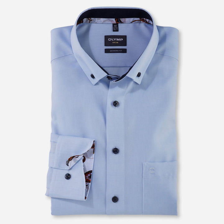 Olymp 12405410 Light Blue Classic Oxford Long Sleeve Cotton Shirt - Baks Menswear Bournemouth