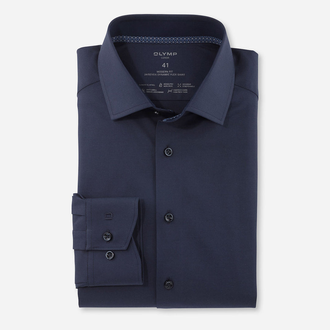 Olymp 12472418 Navy Modern Fit Non Iron Long Sleeve Shirt - Baks Menswear Bournemouth