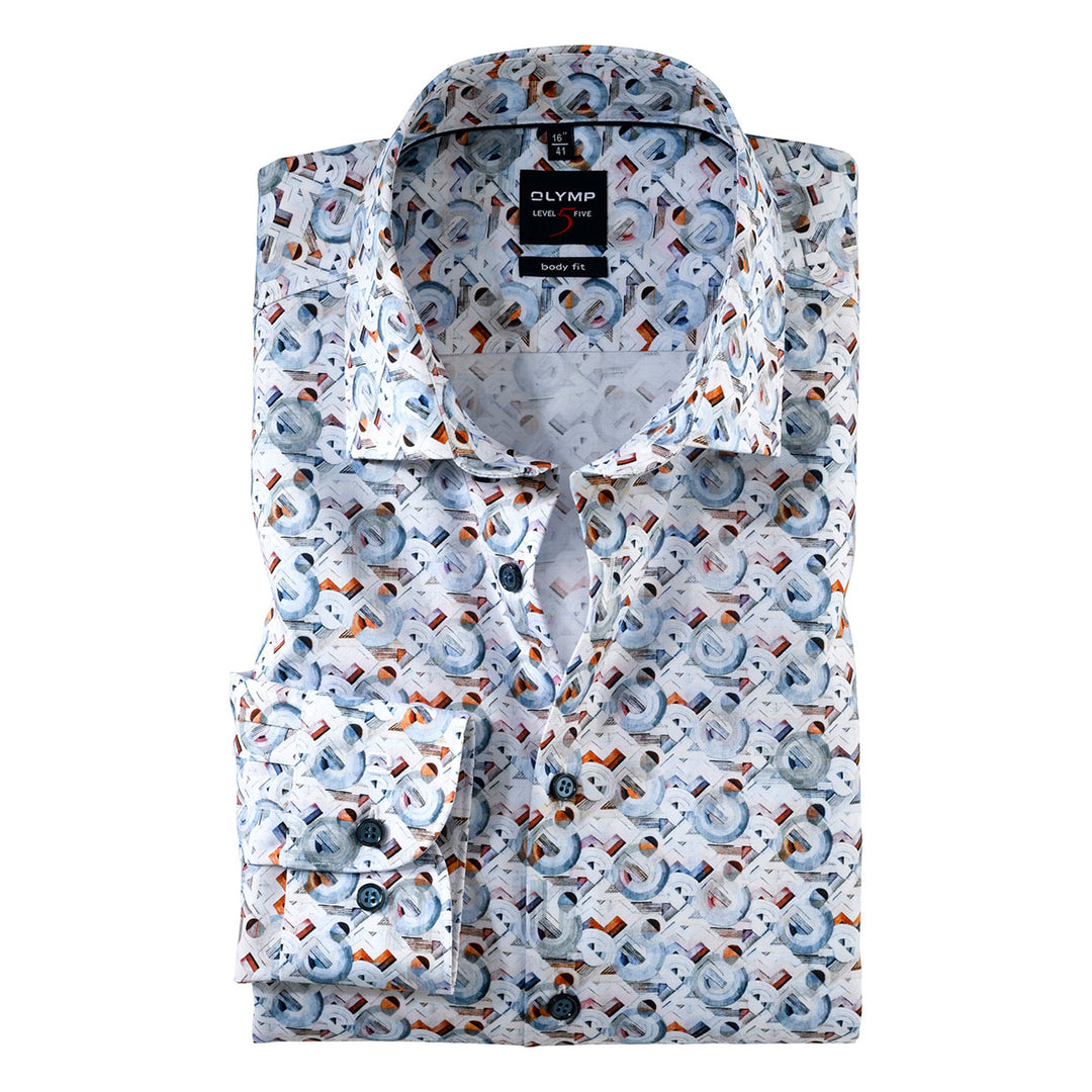 Olymp 2070-14-35 Blue Print Long Sleeve Shirt - Baks Menswear Bournemouth
