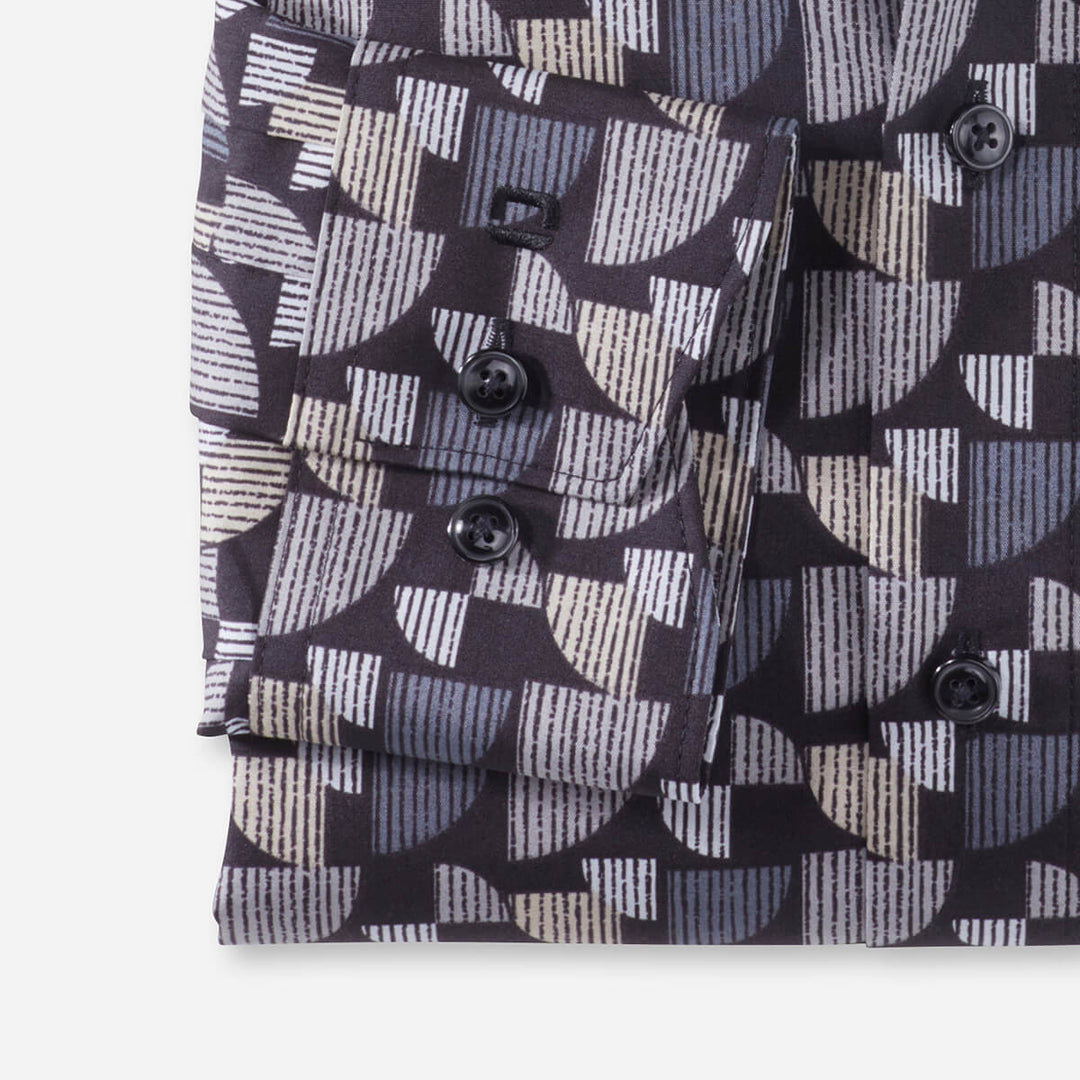 Olymp Luxor 12664423 Taupe Graphic Print Global Kent Collar Shirt - Baks Menswear Bournemouth