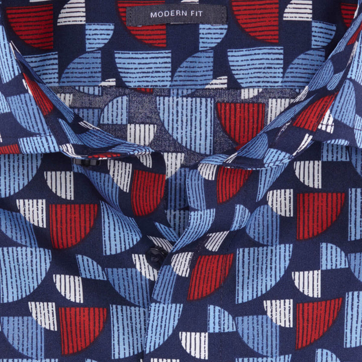 Olymp Luxor 12664435 Red Blue Graphic Print Global Kent Collar Shirt - Baks Menswear Bournemouth