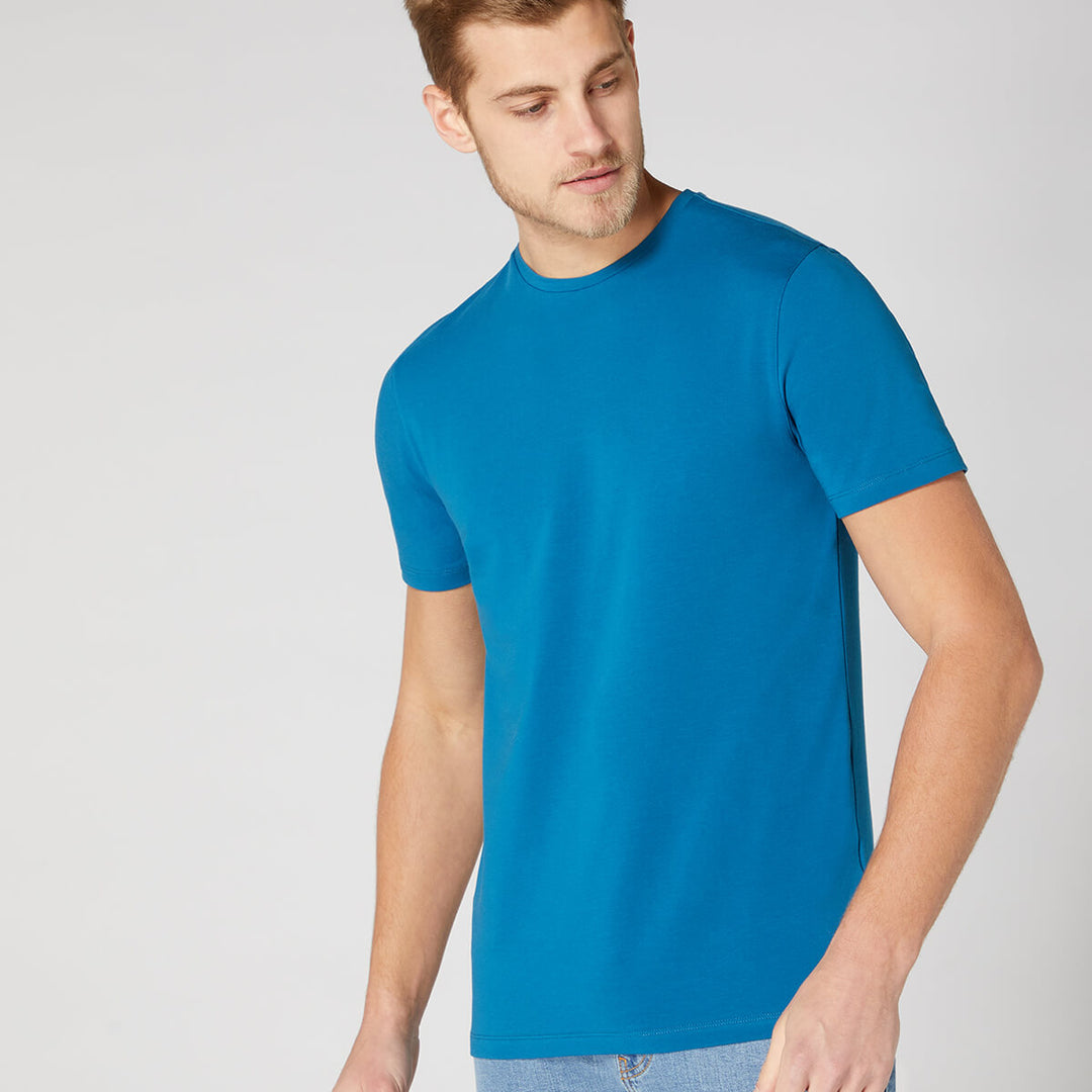 Remus Uomo 123-53121-246 Teal Tapered Fit Cotton-Stretch Mens T-Shirt - Baks Menswear