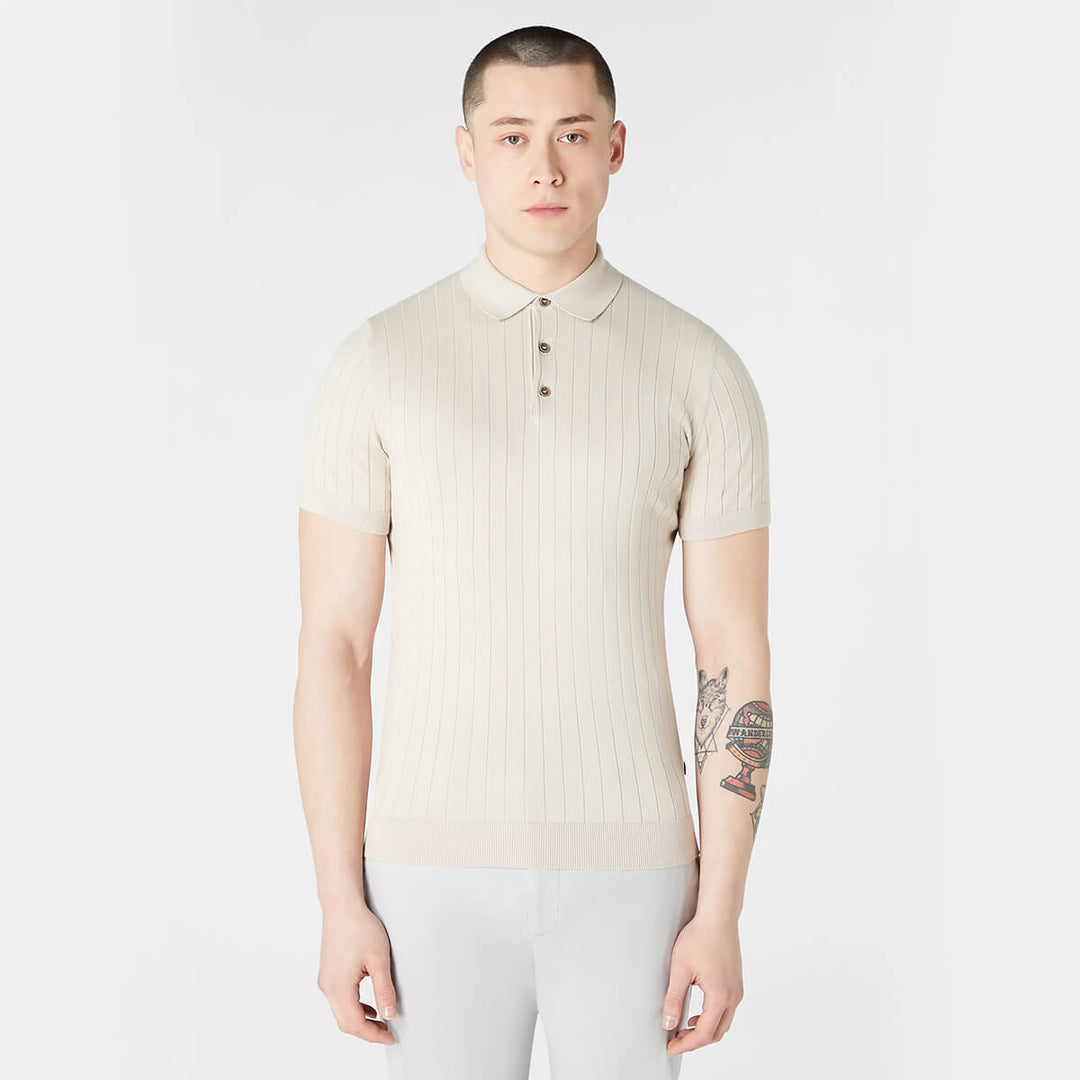 Remus Uomo 133-58633-91 Stone Beige Slim Fit Short-Sleeve Polo Shirt - Baks Menswear