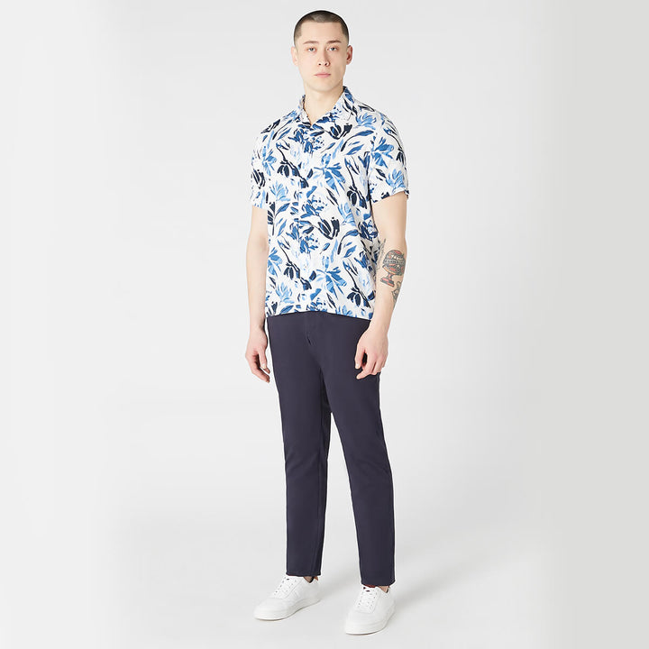Remus Uomo 13745SS-18 Blue Abstract Flower Print Short Sleeve Shirt - Baks Menswear Bournemouth