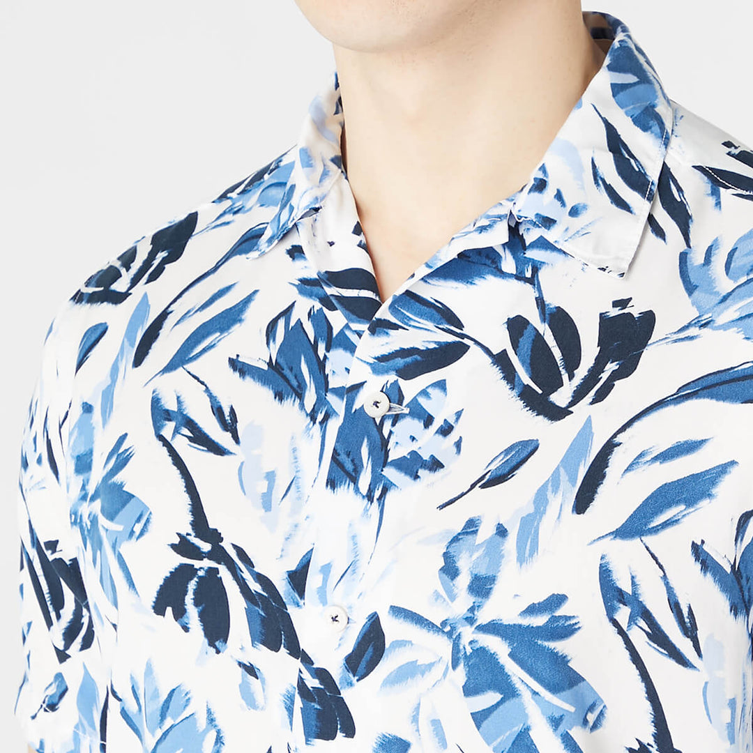 Remus Uomo 13745SS-18 Blue Abstract Flower Print Short Sleeve Shirt - Baks Menswear Bournemouth