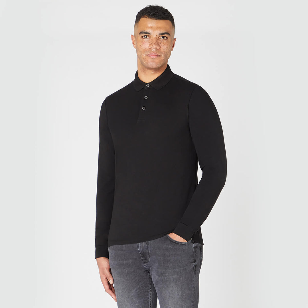 Remus Uomo 3-53123-00 Black Long Sleeve Polo Shirt Top - Baks Menswear Bournemouth