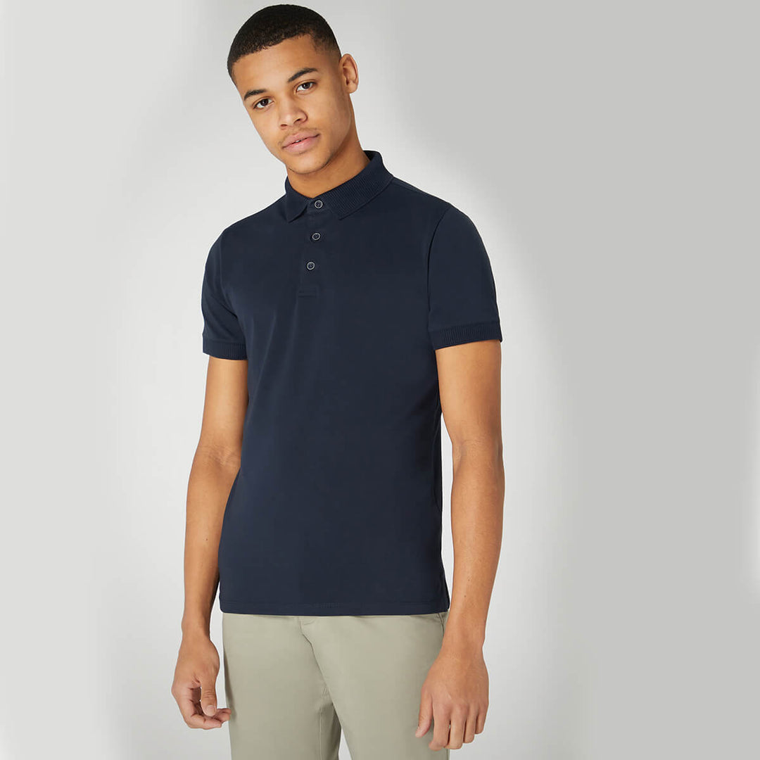 Remus Uomo 58724 Navy Tapered Fit Cotton-Stretch Jersey Polo Shirt - Baks Menswear