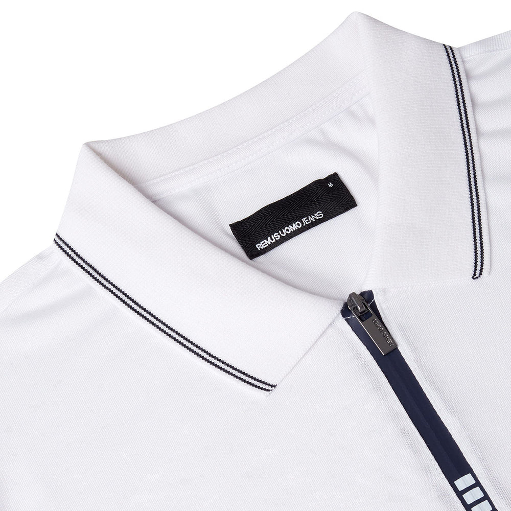 Remus Uomo 58771 White Zip Neck Polo Shirt - Baks Menswear Bournemouth