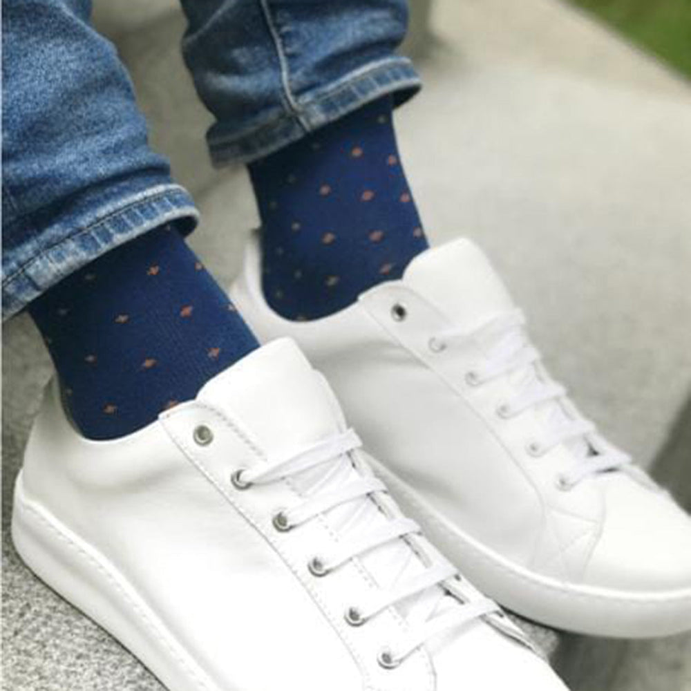 Swole Panda SP114 Blue Spotted Orange Bamboo Socks - Baks Menswear
