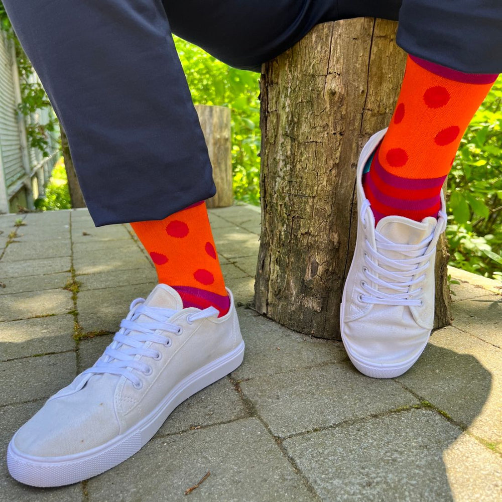 Swole Panda SP430 Red Stripe & Spot Multicolour Bamboo Socks - Baks Menswear