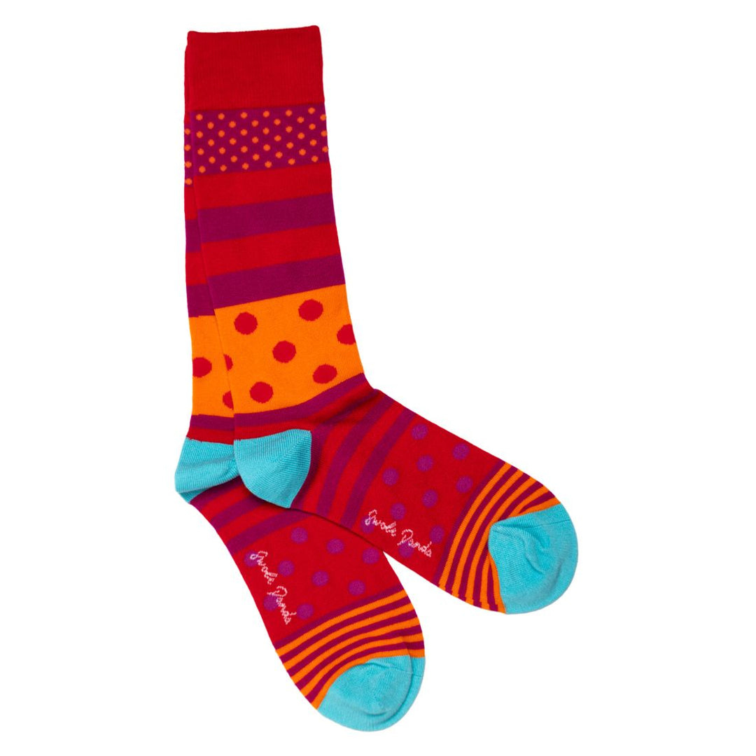 Swole Panda SP430 Red Stripe & Spot Multicolour Bamboo Socks - Baks Menswear