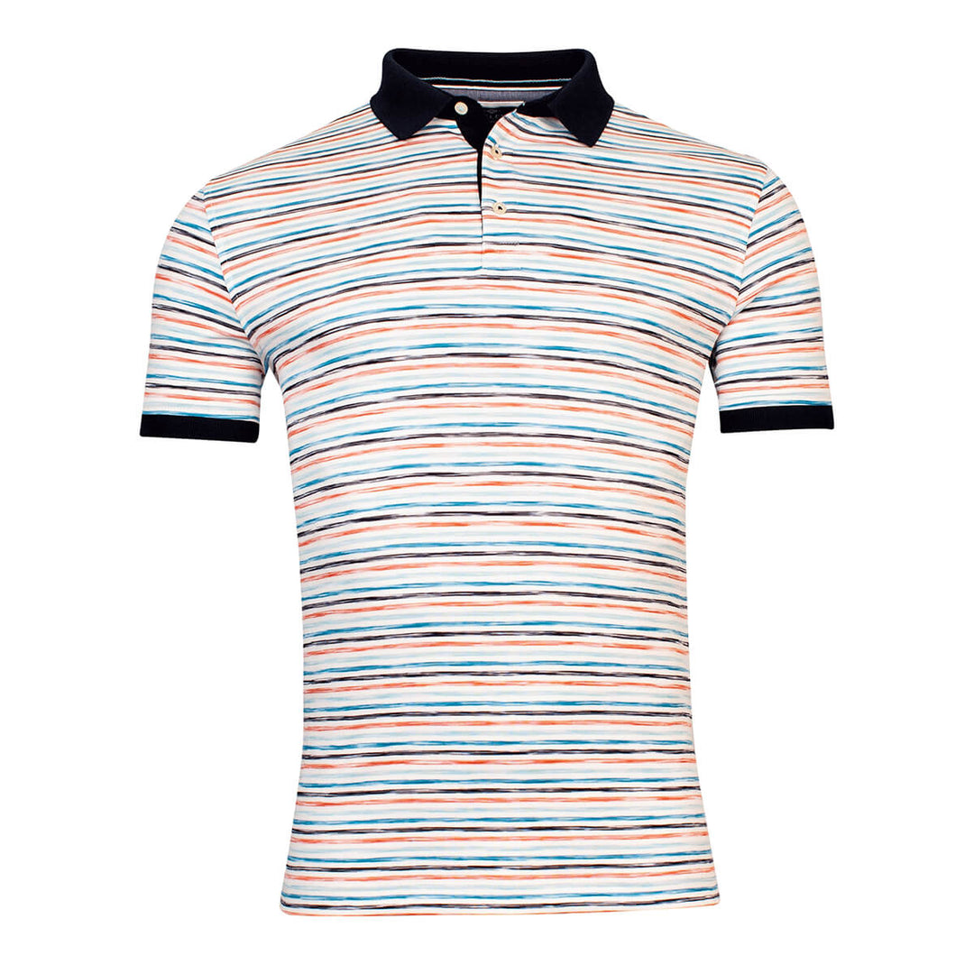 Baileys 315288 White Aqua Stripe Print Mens Polo Shirt - Baks Menswear Bournemouth