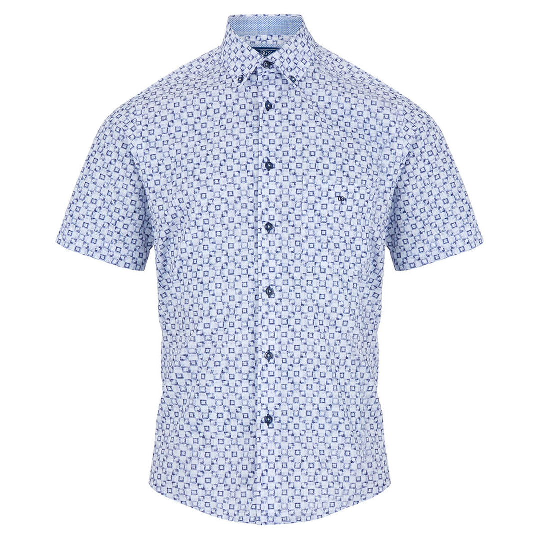 DG's Drifter 131-14565SS-18 Ivano Blue Square Print Mens Short Sleeve Shirt - Baks Menswear Bournemouth