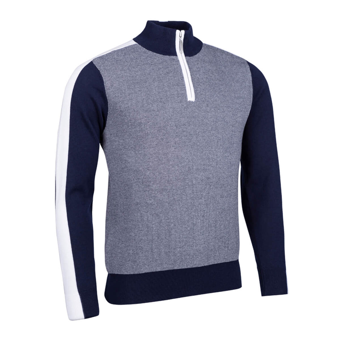 Glenmuir Elgin Navy & Light Grey Marl Two Tone Mens Zip Neck Sweater - Baks Menswear Bournemouth