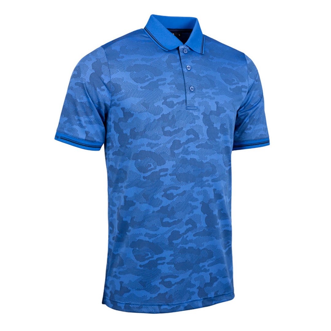 Glenmuir Brody Tahiti Blue & Navy Mens Camo Jacquard Golf Polo Shirt - Baks Menswear Bournemouth