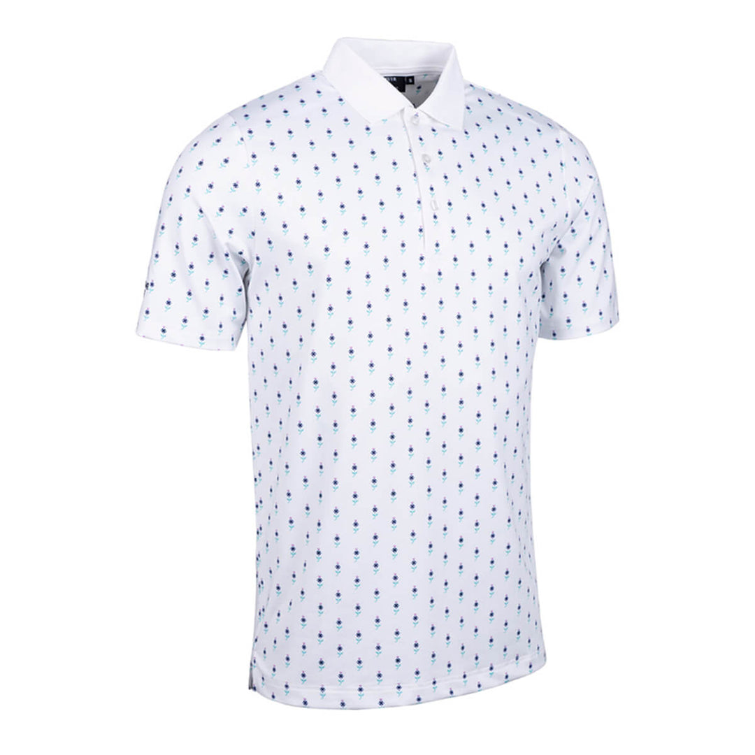 Glenmuir Crawford White & Navy Thistle Mens Golf Polo Shirt - Baks Menswear Bournemouth