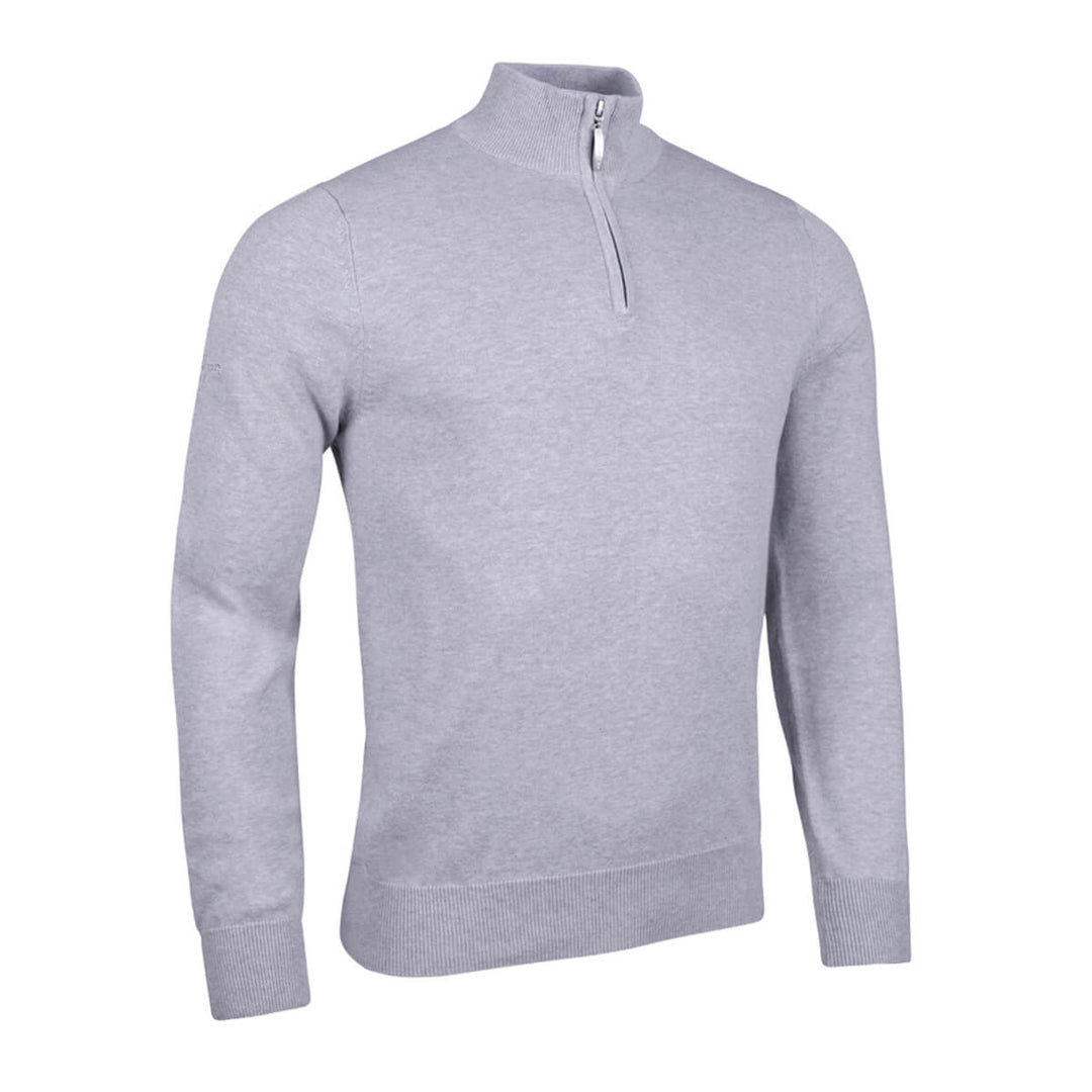 Glenmuir Devon Light Grey Marl Mens Zip Neck Lightweight Cotton Golf Sweater - Baks Menswear Bournemouth