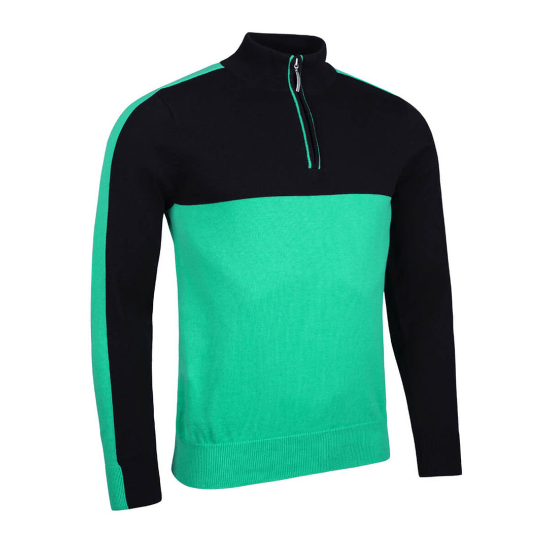 Glenmuir Elgin Black & Marine Green Two Tone Mens Zip Neck Sweater - Baks Menswear Bournemouth