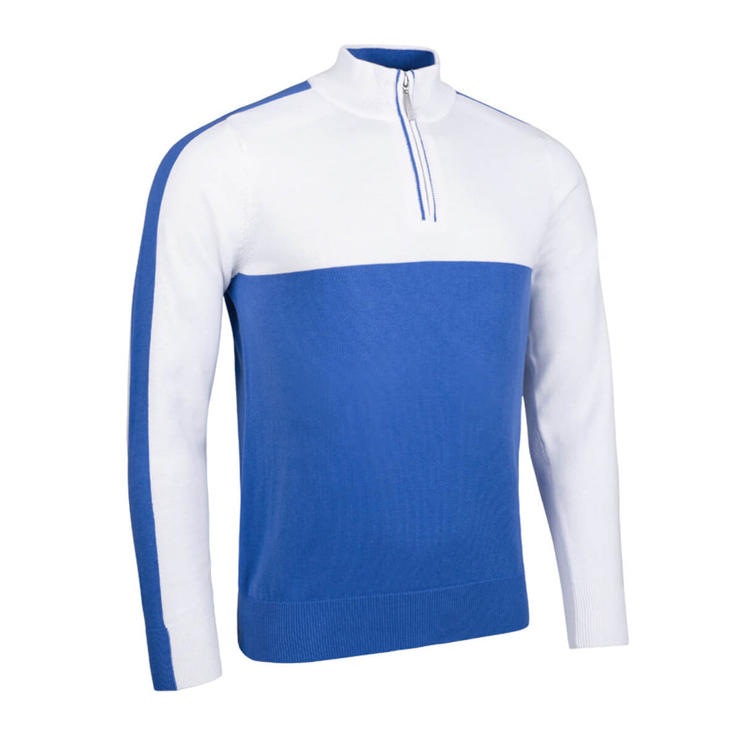 Glenmuir Elgin White & Tahiti Blue Two Tone Mens Zip Neck Sweater - Baks Menswear Bournemouth