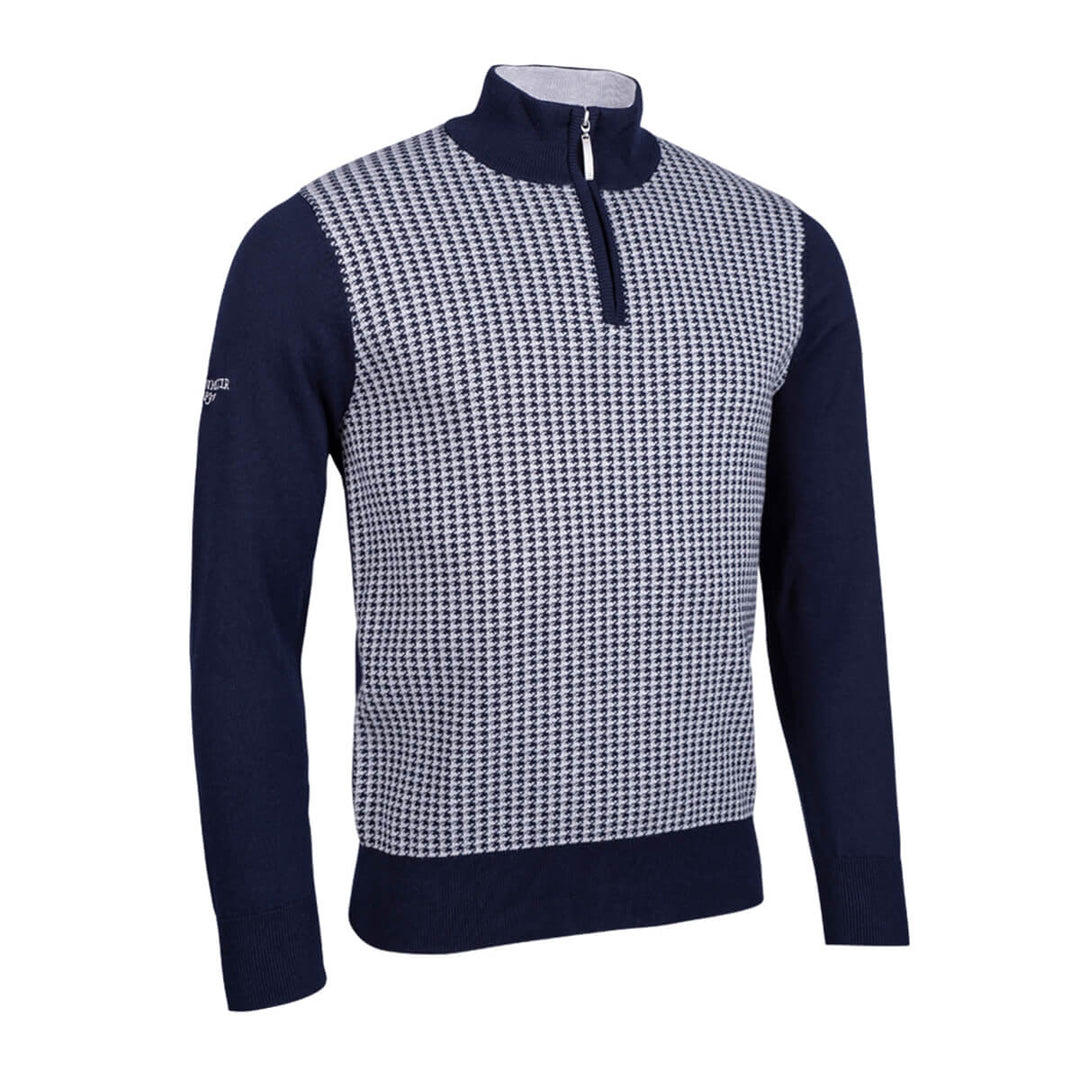 Glenmuir Tobermory Navy & Light Grey Houndstooth Mens Sweater - Baks Menswear Bournemouth