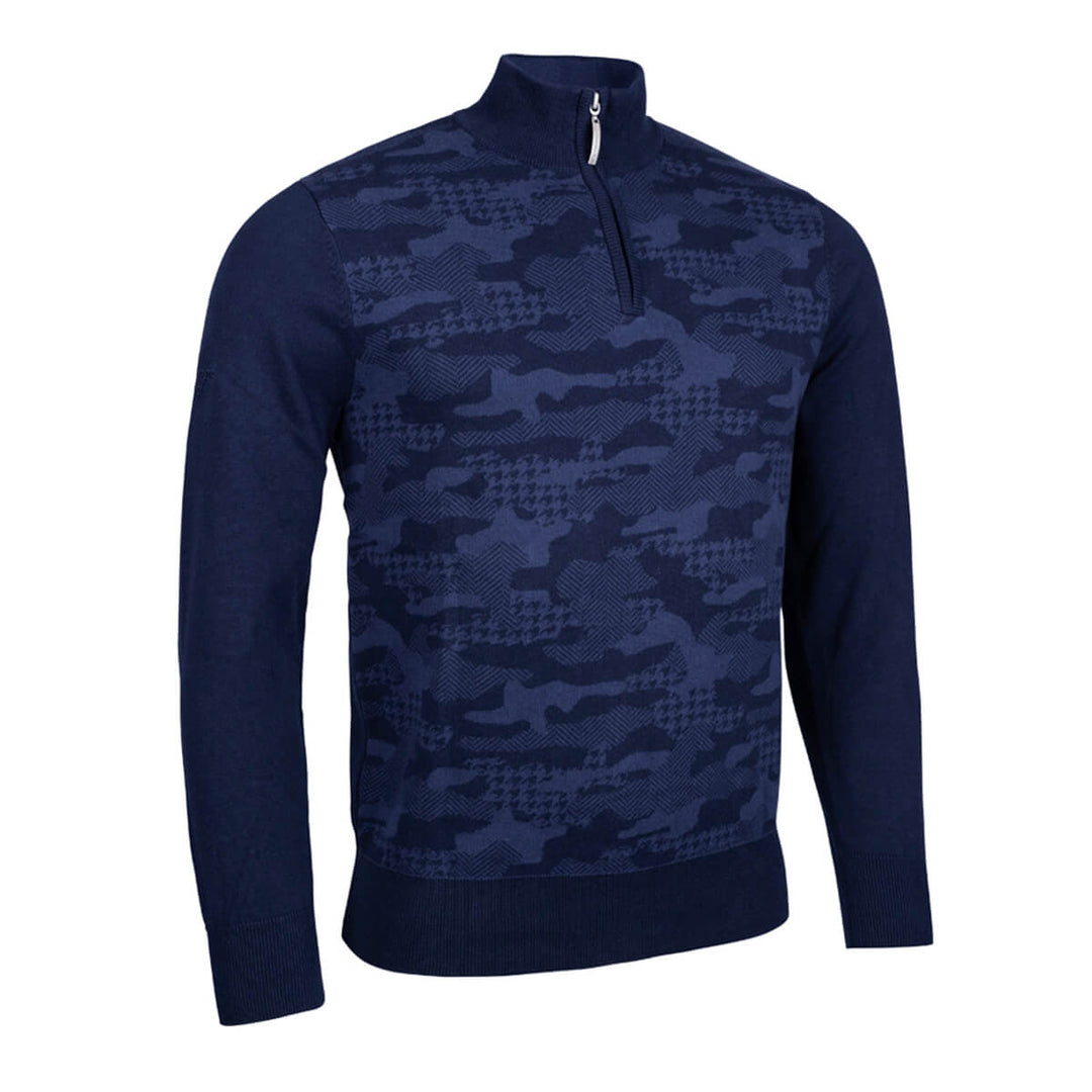 Glenmuir Tobermory Navy Camo Zip Neck Mens Sweater - Baks Menswear Bournemouth
