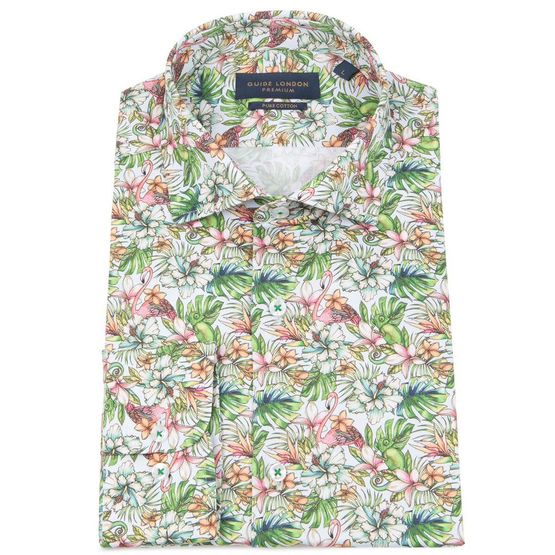 Guide London LS76489 Green Japanese Garden Print Long Sleeve Shirt - Baks Menswear Bournemouth