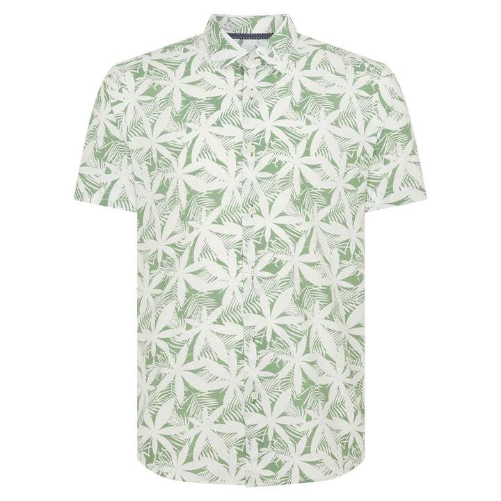Remus Uomo 131-13743SS-13 Green Leaf Print Mens Short Sleeve Shirt - Baks Menswear Bournemouth