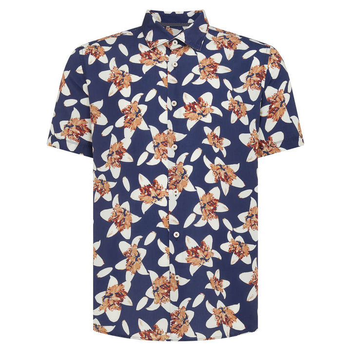 Remus Uomo 131-13747SS-28 Navy Flower Print Short Sleeve Shirt - Baks Menswear Bournemouth
