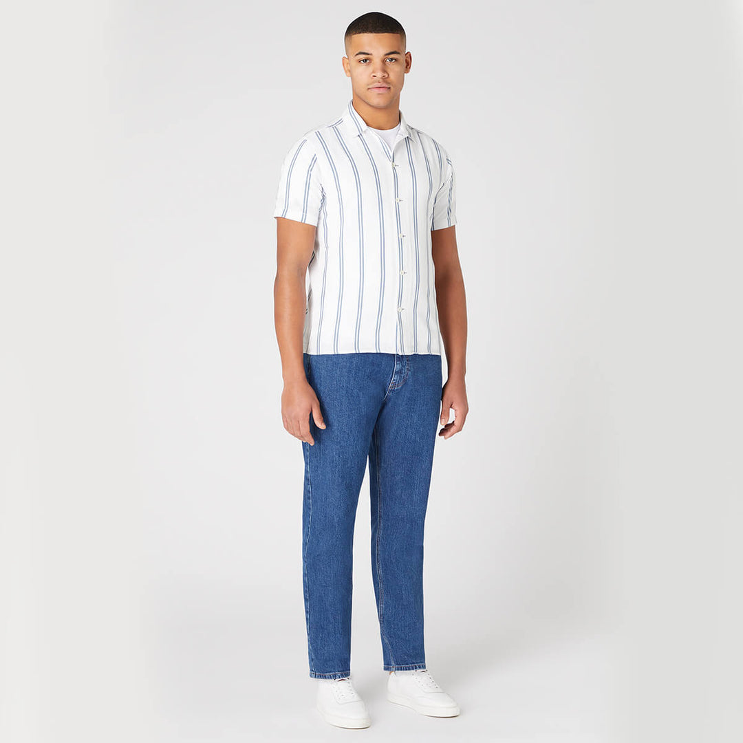Remus Uomo 131-13758SS-12 Paolo White Blue Stripe Short Sleeve Shirt - Baks Menswear Bournemouth