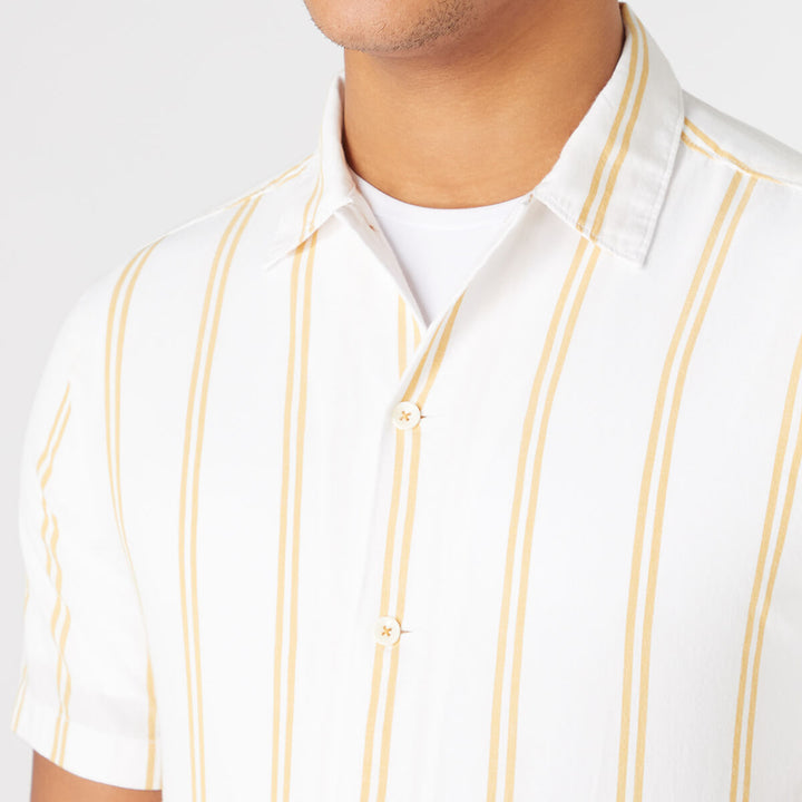 Remus Uomo 131-13758SS-15 Paolo Cream Gold Stripe Short Sleeve Shirt - Baks Menswear Bournemouth