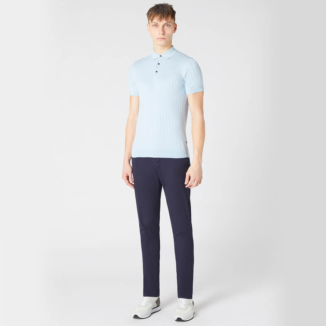 Remus Uomo 131-58633-21 Sky Blue Slim Fit Knitted Cotton Short-Sleeve Polo Shirt - Baks Menswear Bournemouth