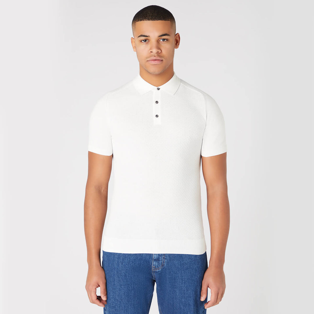Remus Uomo 133-58679-01 White Slim Fit Knitted Cotton Short-Sleeve Polo Shirt - Baks Menswear Bournemouth