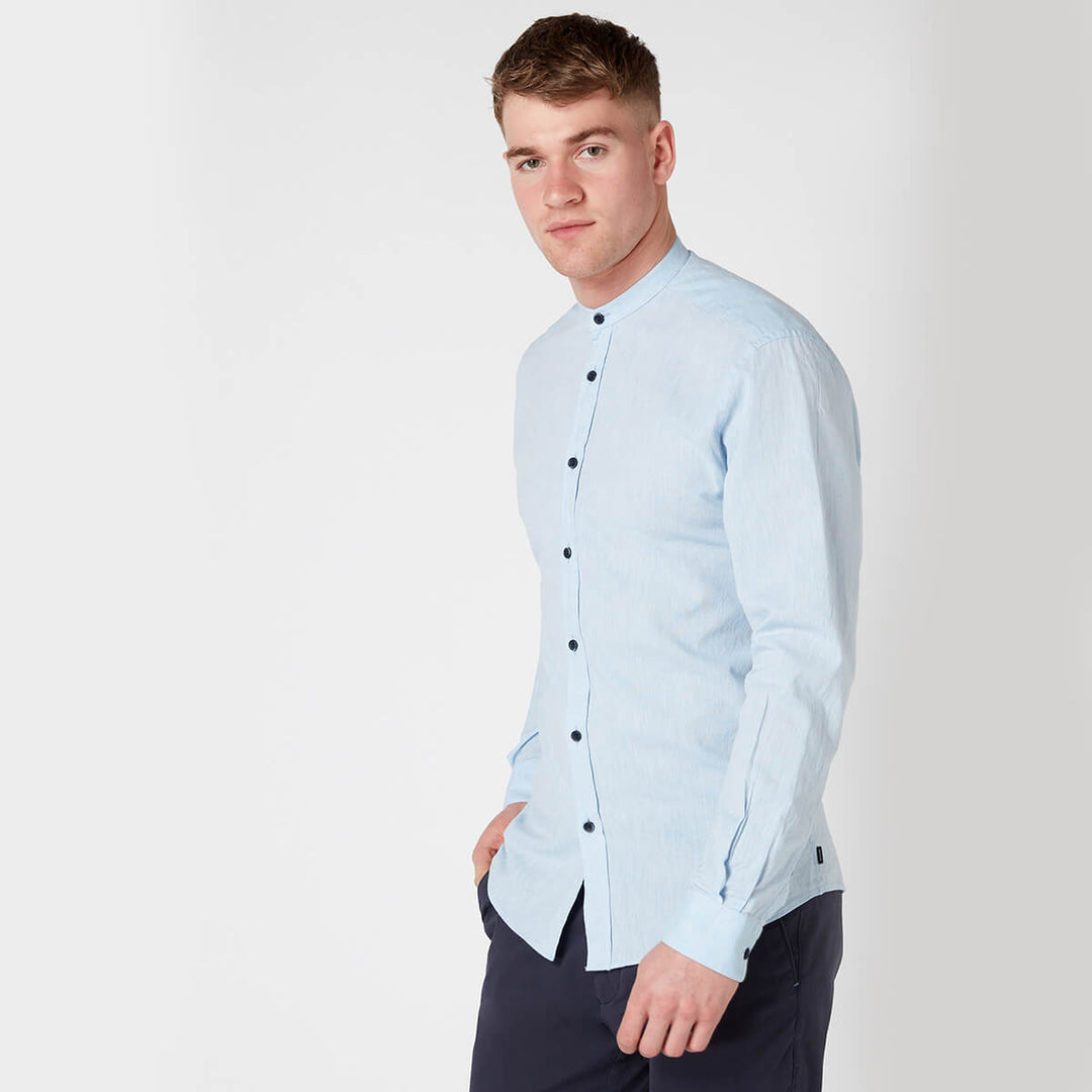 Remus Uomo 17973 Cole Blue Collarless Tapered Fit Long Sleeve Shirt - Baks Menswear Bournemouth