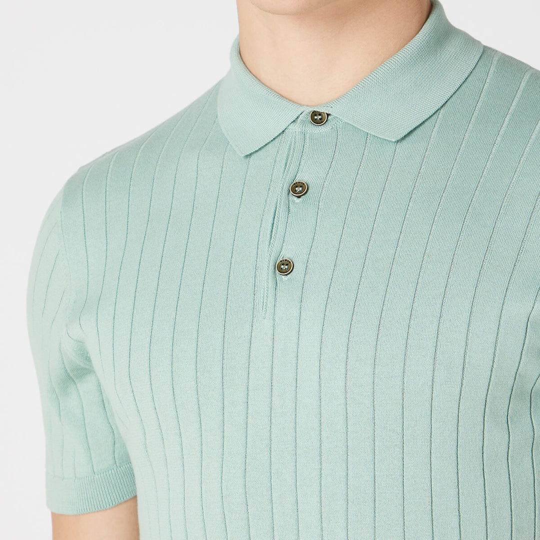 Remus Uomo 133-58633-32 Mint Green Slim Fit Knitted Cotton Short-Sleeve Polo Shirt - Baks Menswear Bournemouth