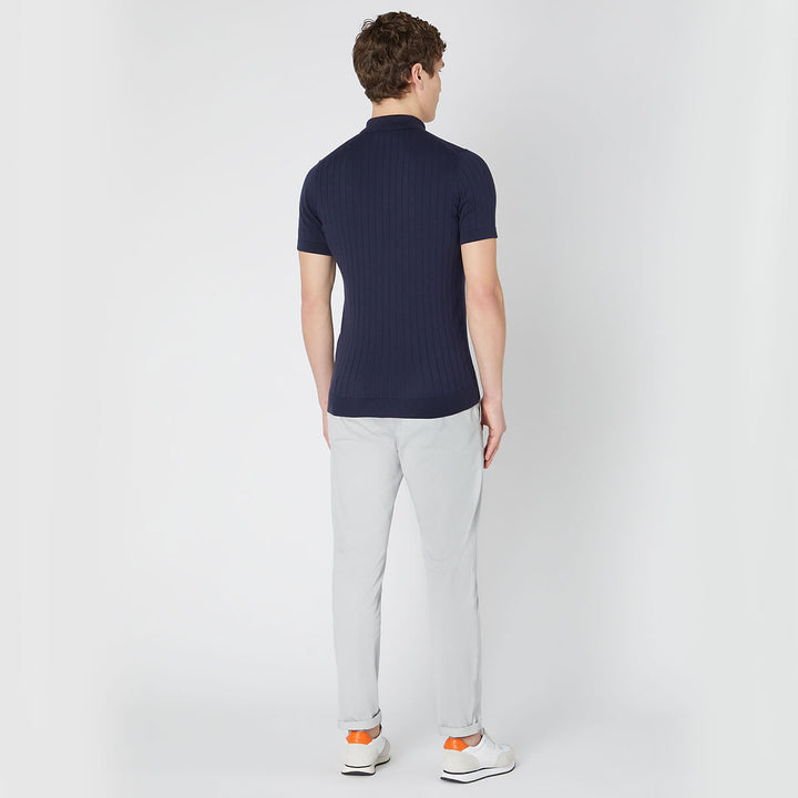 Remus Uomo 133-58633-78 Navy Slim Fit Knitted Cotton Short-Sleeve Polo Shirt - Baks Menswear Bournemouth