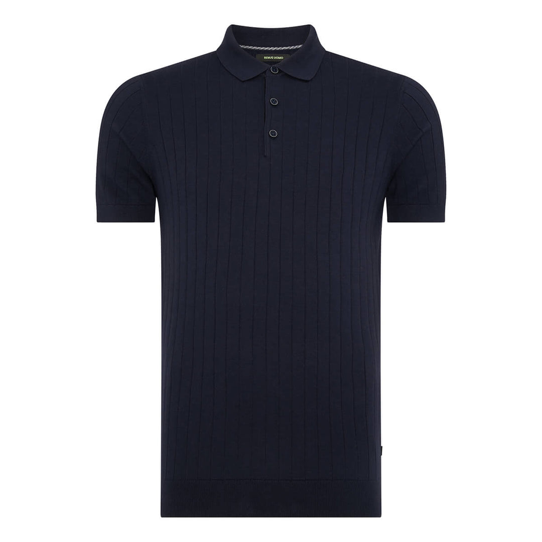 Remus Uomo 133-58633-78 Navy Slim Fit Knitted Cotton Short-Sleeve Polo Shirt - Baks Menswear Bournemouth