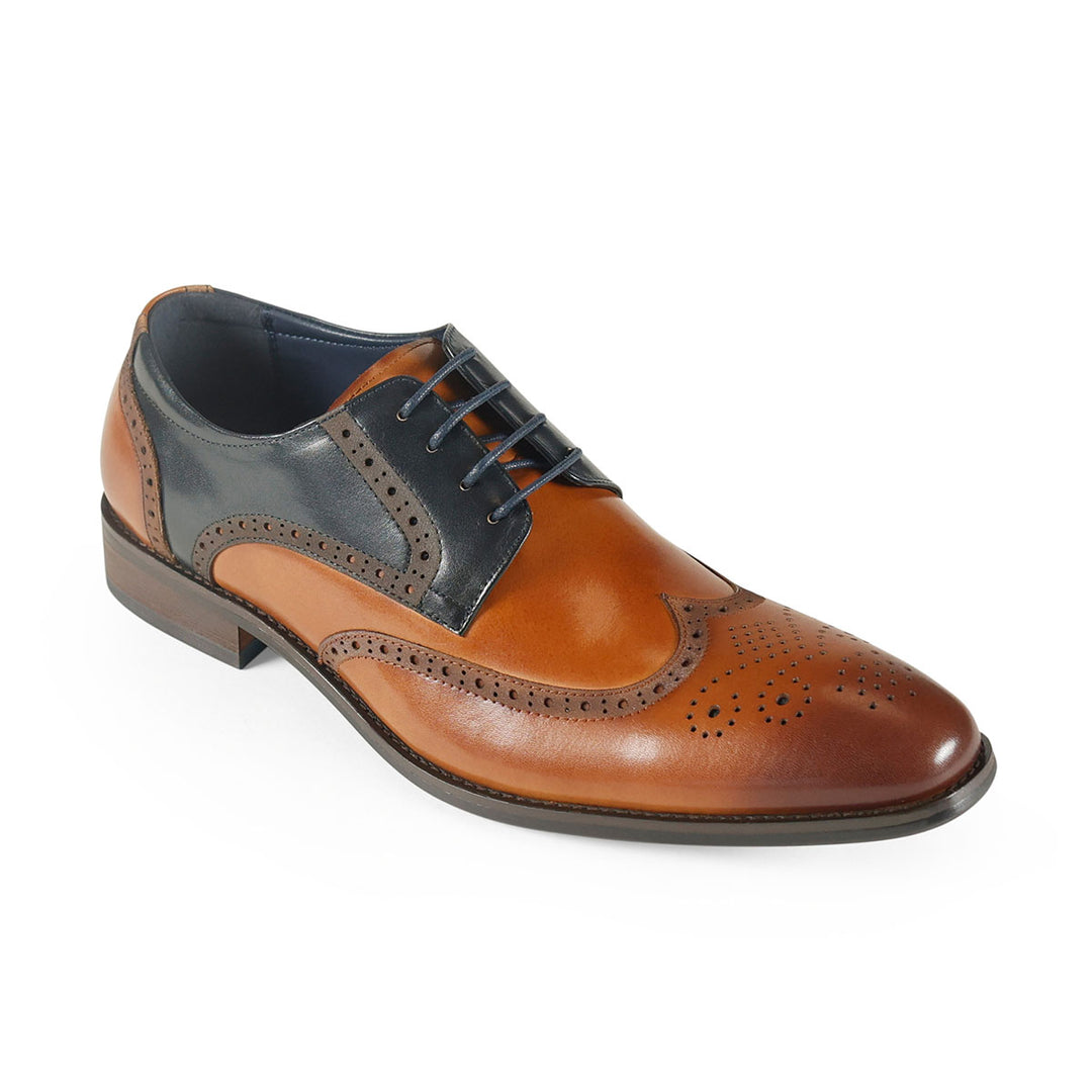 Azor ZM3825 Missori Tan Brown & Navy Blue Brogue Shoes - Baks Menswear Bournemouth