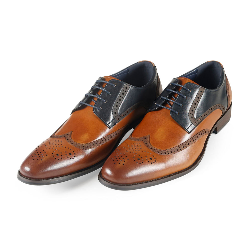 Azor ZM3825 Missori Tan Brown & Navy Blue Brogue Shoes - Baks Menswear Bournemouth