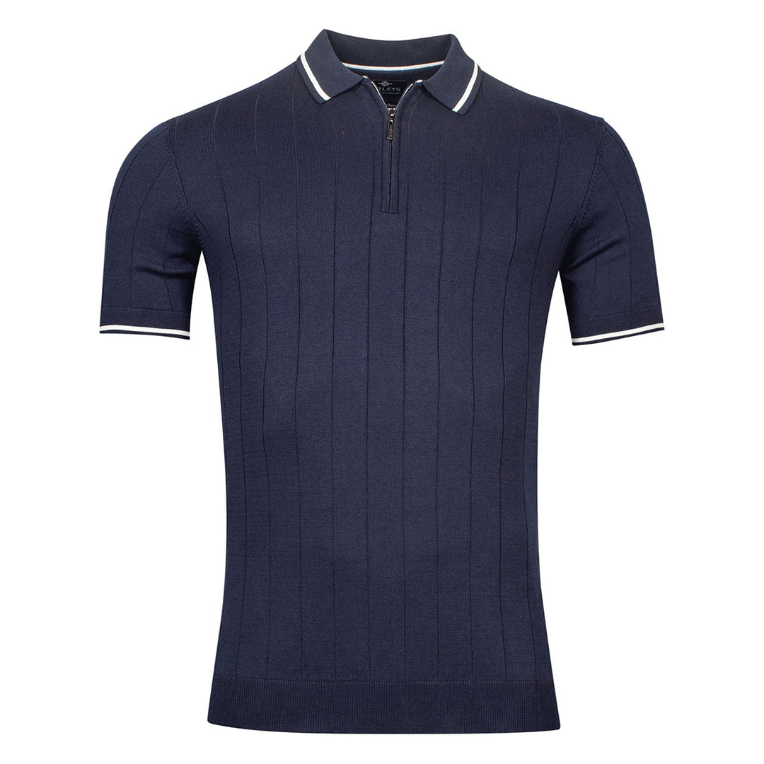 Baileys 215768-55 Navy Zipped Neck Polo Shirt - Baks Menswear Bournemouth