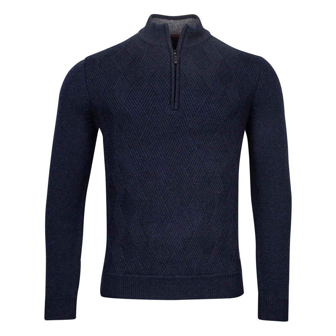 Baileys 228452-105 Navy Zip Neck Lattice Knit Lambswool Jumper = Baks Menswear Bournemouth