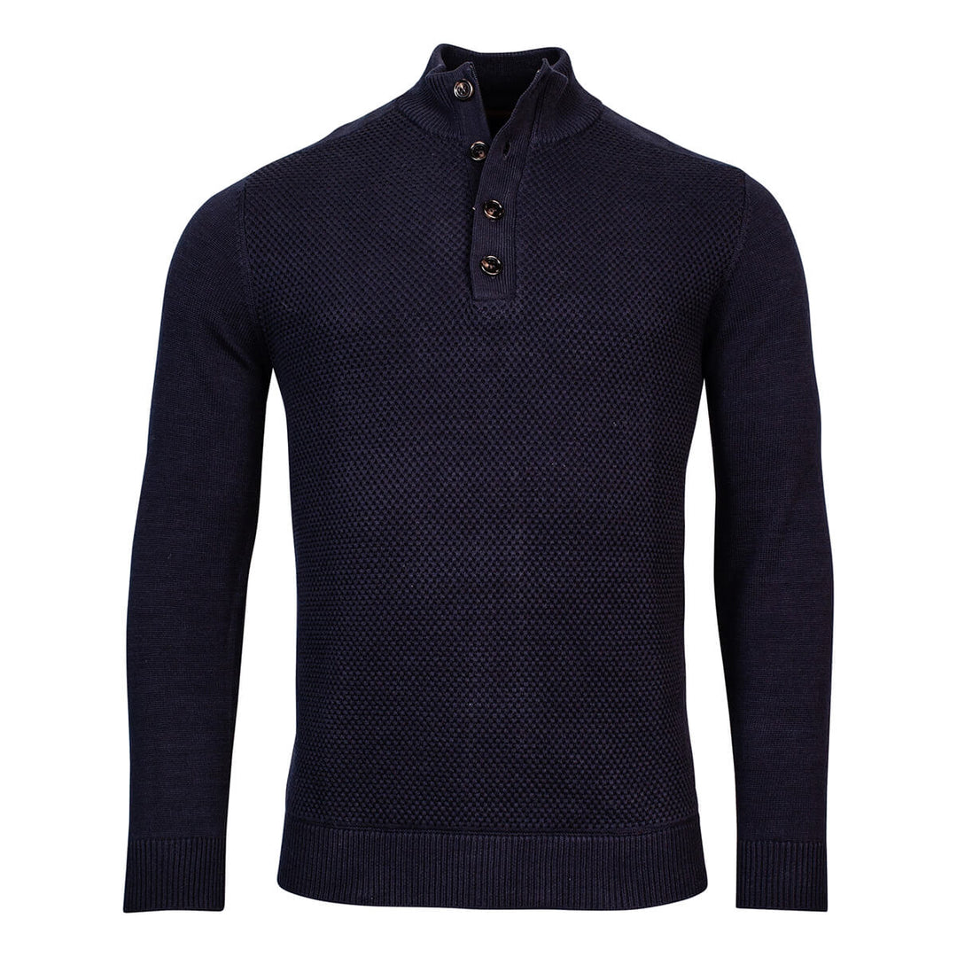 Baileys 328417 60 Navy Structured Knit Button Neck Jumper - Baks Menswear Bournemouth